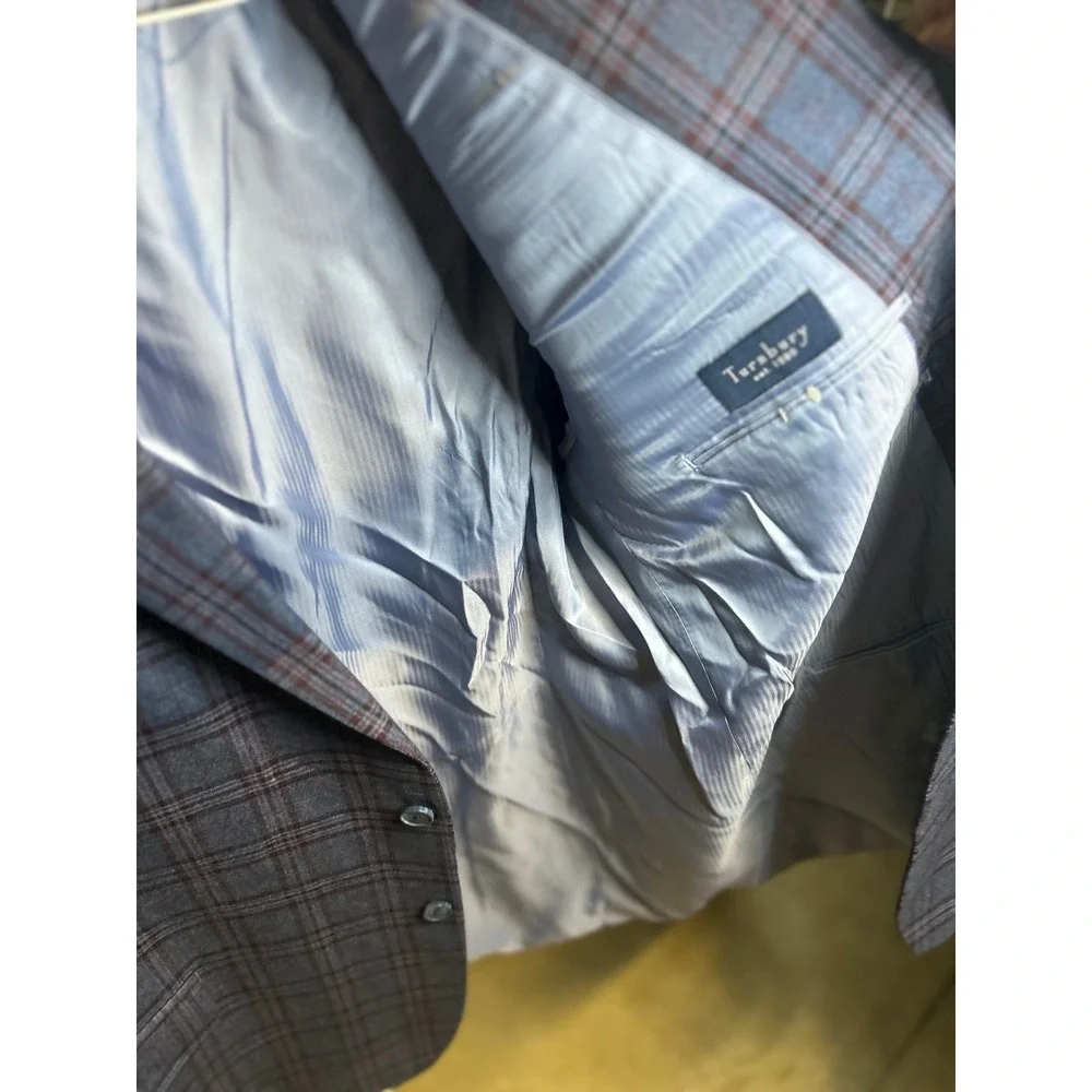 Turnbury Blazer Mens 54 R Blue Plaid Wool Blend Single Breasted Professional